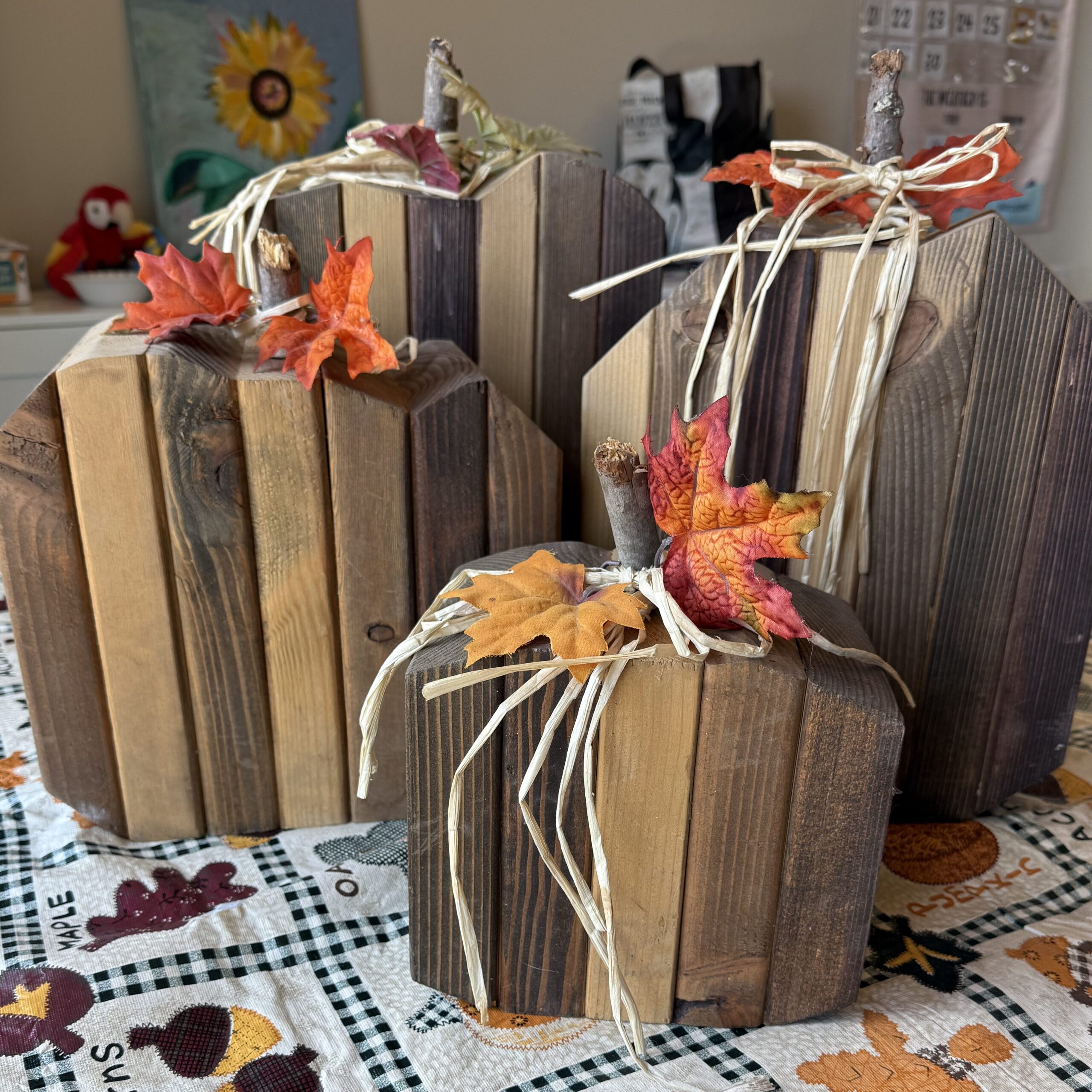 End result of scrap wood pumpkin DIY project.